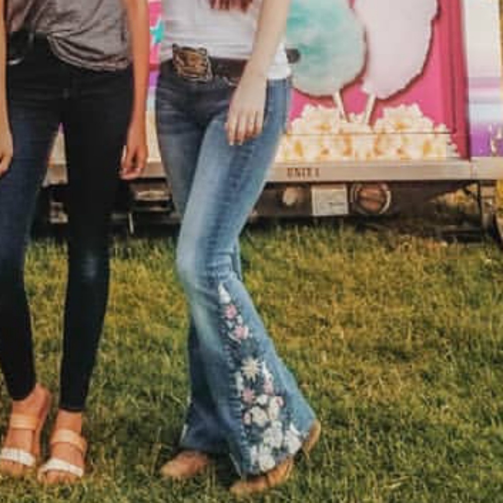 Floral Embroidered Flare Jeans